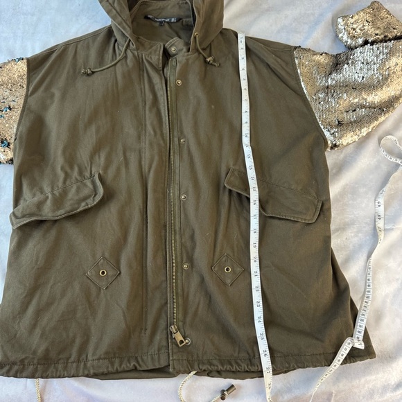 Zara Color-Changing Sequin Sleeve Parka Olive Green Utility Jacket Shiny Size S - Picture 13 of 15